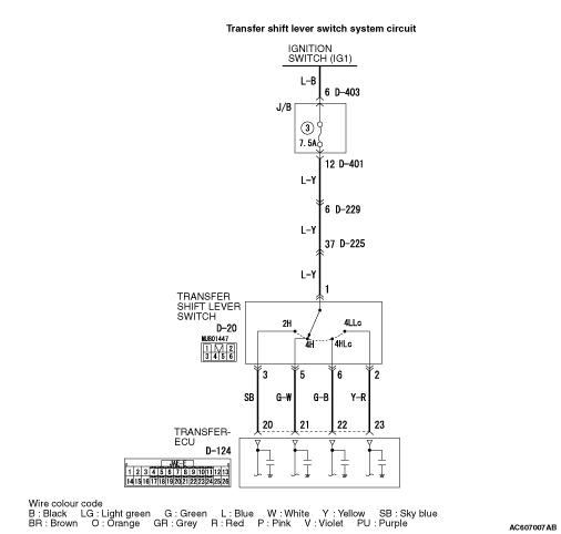 Code No.31: Transfer shift lever switch system