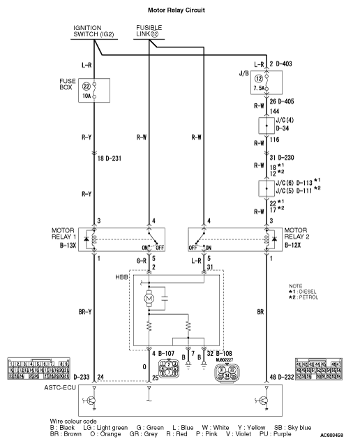 Code No.54: Motor relay system (open circuit, short circuit or motor ...